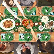 Zestaw dekoracji na imprezę o tematyce piłkarskiej 10/20/80 sztuk, zawiera 7/9-calowe papierowe talerzyki, serwetki, kubki, odpowiednie na przyjęcia urodzinowe, spotkania rodzinne, pikniki, ceremonie ślubne i zaręczynowe