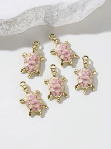 Mix 5 Pieces Of Pink Alloy Drip Enamel Turtle Jewelry Suitable For DIY Bracelets, Necklaces, Keychains, Jewelry Making Accessories