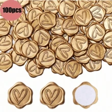 25/50/100 件古铜金心形/情侣戒指/桉树蜡封贴纸 - 自粘塑料信封封条，适用于婚礼、生日、圣诞派对 - 优雅浮雕心形设计，适用于邀请函和卡片、心形贴纸 - 棕色 - 查看 14