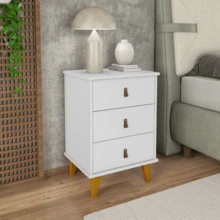 Greece Bedside Table With 3 Drawers And Leather Handles And Wooden Feet Bedroom Side Table Bedside Decoration - 白色 - 查看 3
