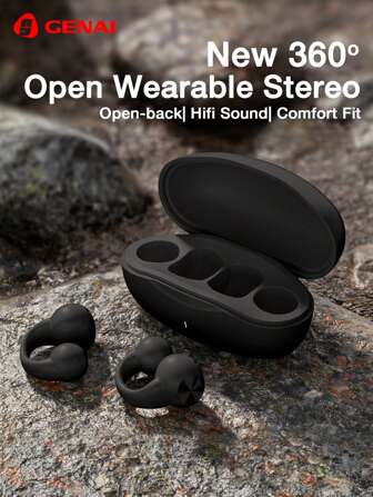 GENAI Écouteurs True sans fil Genai, écouteurs à conduction osseuse à oreille ouverte, écouteurs stéréo portables à oreille ouverte OWS, écouteurs pour l'entraînement étanches IPX 5, transmission stable, endurance longue de 48 heures, écouteurs avec longue veille