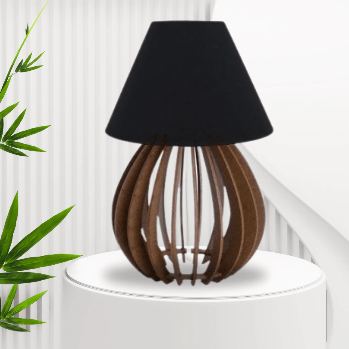 Abajur De Mesa Para o Quarto Casal Retrô Rústico Vintage De Madeira Bivolt -1amcp - Preto - Visão 1