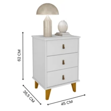 Greece Bedside Table With 3 Drawers And Leather Handles And Wooden Feet Bedroom Side Table Bedside Decoration - 白色 - 查看 4