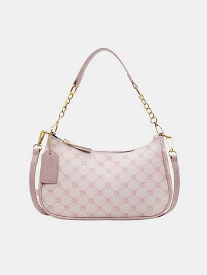 This Fashionable, Classic And Versatile Letter Graphic Design Solid Color PU Waterproof Material Crescent-Shaped Shoulder/Underarm Bag Is Suitable For Shopping And Can Be Worn Crossbody. , Pink