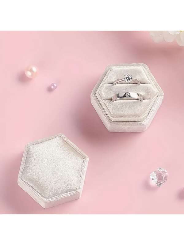 1 pieza Caja de anillo de joyería con forma de hexágono de terciopelo, 4.7cm/1.85in * 4.5cm/1.78in Volver a la escuela