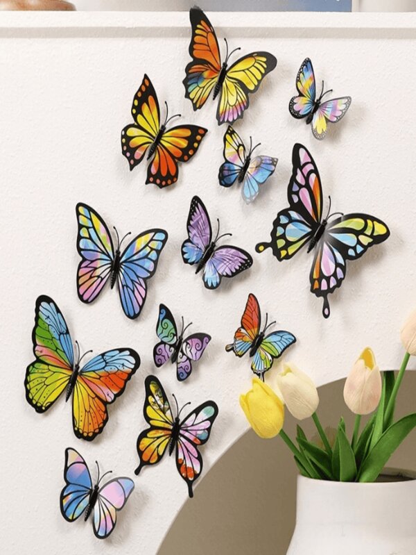 Set de 12 calcomanías de pared en 3D con mariposas, mariposas magnéticas de colores aptas para decoraciones de vacaciones, también pueden ser un regalo, con estilos aleatorios y personalizados