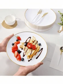 1套20件白色带边圆形甜点盘，包含（7.5英寸/10.25英寸餐盘）和高品质沙拉碗，可重复使用且易于清洁。非常适合婚礼、情人节、生日和节日聚会。,学校用品 - 彩色 - 查看 3