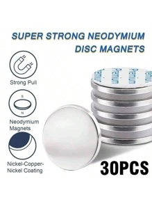 Imanes de neodimio súper de 30x3mm, imanes de tierra rara potentes con adhesivo de doble cara y imanes de oficina - 1.26 pulgadas x 1/8 pulgadas.