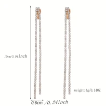 2pcs Bohemian Tassel Hanging Cubic Zirconia Crystal Long Dangle Clip-On Earrings, Simple & Elegant Tassel Chain Pendant Jewelry For Women, Bridesmaids, Wedding Party