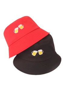 2pcs/Set Beer Embroidered Combination Adjustable Casual Fisherman Hats, Versatile For Outdoor, Sports, Cycling, Sightseeing, Travel, Street, Party