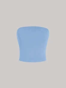 Women's Basic Cropped Tube Top Strapless Long Double Tube Top Without Pads - 淺藍色 - 查看 1