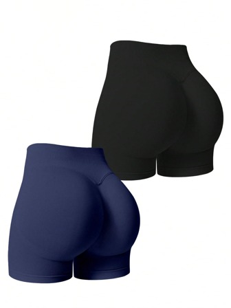 NcmRyu 2 piezas Pantalones cortos de mujer de cintura alta, unicolor, elásticos y sin costuras para yoga, fitness y deportes al aire libre