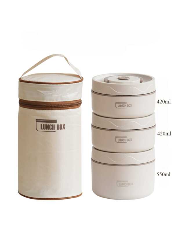 304 Edelstahl Thermobehälter, doppelwandiger tragbarer Mahlzeitencontainer, runde mehrschichtige Lunchbox mit Deckel für Arbeit/Schule, luftdicht