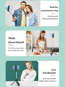 1 pezzo Bastone selfie portatile con telecomando senza fili e luce, treppiede per telefono estensibile e portatile con telecomando, compatibile con 15/14 Pro Max/13/12/11 e smartphone Android, nero/rosa/bianco, per fotografia e registrazione video, per live streaming compatibile con e Android, per vacanze estive, viaggi, illuminazione, attività all'aperto, supporto per live streaming