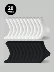 5 par/10 par/20 par svarta och vita tjocka herrvintersockor, moderiktiga, vardagliga, bekväma, utomhussporter, löpning, fitness, kompressionsknästrumpor, affärsfritid semester svarta och vita höga tubstrumpor jul, thanksgiving, nyårspresenter (tjocka) lämpliga för fotstorlekar (35-39/39-42)