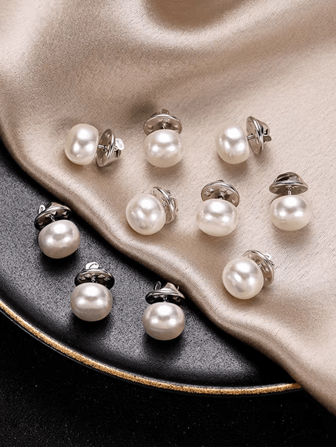 10pcs Pearl White Shirt Brooches, Modesty Button Pins, Invisible Buttons For Women & Girls Blouse, Cardigan, Dress School