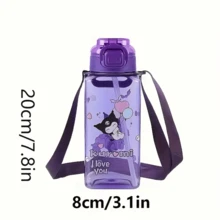 Sanrio Square Cartoon Water Bottle - Durable PC Material, Leakproof, High Temperature Resistant, Outdoor Portable Large Capacity Water Bottle With Shoulder Strap - Great For School, Office, Gym - Perfect Birthday Gift Or Gift For Her