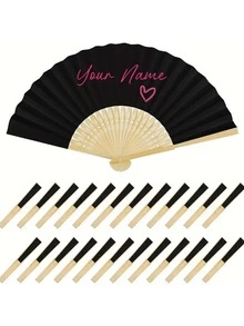 个性化姓名/照片黑色布艺手扇，竹制罗纹婚礼扇，派对礼品手扇，定制纸竹手扇，白色、粉色、黑色可选，适合婚礼、单身派对、女孩节日礼物、结婚、生日、订婚礼物、新娘礼物 - 彩色 - 查看 2