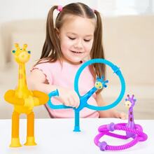 1pc Retractable Giraffe Suction Cup Toy, Cartoon Creative Educational Stress Relief Toy (Colors May Vary)