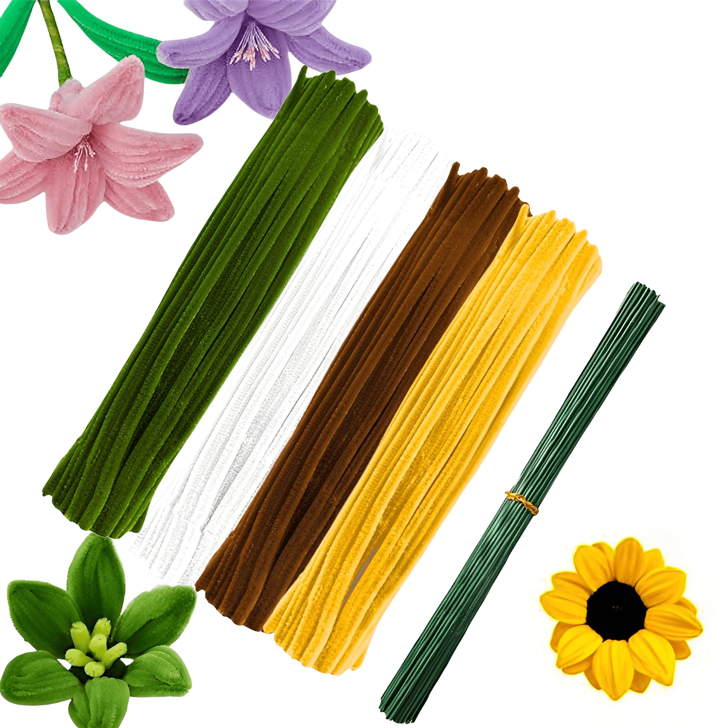 200/400 件 DIY 工艺品管道清洁器，4 种颜色，黄色系列，黄色管道清洁器雪尼尔杆，黄色管道清洁器散装 - 蓬松工艺管道清洁器，适用于艺术和工艺品，非常适合制作花朵、动物和装饰品，管道清洁器套装，适用于 DIY 艺术工艺品装饰品