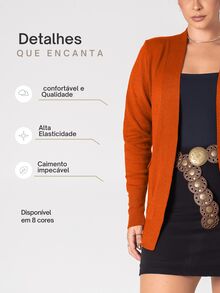 Women's Winter Knitted Cardigan Coat With Pocket - Naranja - Ver 4