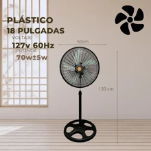 Ventilador De Pedestal | 18 Pulgadas | 70 W | 3 Velocidades | 5 Aspas Aerodinamicas | Amplia Oscilacion |plateado|
