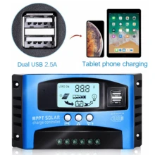 30/40/50/100A MPPT Solar Charge Controller 12V/24V Dual USB 5V/2A LCD Home Use - Blue - View 6