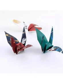 一包，72 张，中国风鹤形折纸，5.51 英寸 x 28.35 英寸，12 种独特图案，每种图案 6 张，手工纸鹤卡片纸，印刷彩色纸 - 彩色 - 查看 9