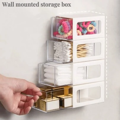 2 件壁挂式收纳盒，壁挂式浴室收纳盒，可用于女士发饰、头饰、口红首饰、壁挂式收纳盒、创可贴、清洁棉签收纳盒。