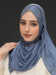 1 Piece Women's Hot Diamond Plain Jersey Hijab Shawl Soft Headscarf Arabic Casual Long Scarf Conservative Solid Color Headscarf Suitable For Daily Use For Dress - A - View 8