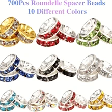 Set de 700 piezas de cuentas espaciadoras de 6 mm en 10 colores, cuentas de cristal, cuentas de strass, para hacer joyas DIY, colgantes de pulseras, manualidades y accesorios