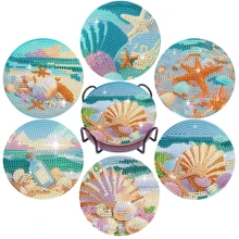 6pcs Ocean Creatures Design Diamond Painting Coasters With Holder, Diamond Art Coaster DIY Set, Suitable For Beginners Arts Crafts Supplies - Multicolor - View 2