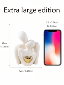 1pc Gold-Plated Heart-Shaped Abstract Art Decor, Couple Embracing Ornament, Suitable For Home, Bedroom, Office And Student Spaces, Ideal Gift For Spring, Christmas Decoration, Storage, Wedding Decoration, Home Decor, Jewelry Storage, Party Decoration - Multicolor - View 3