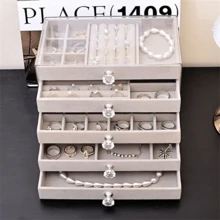 Hộp đựng trang sức 3/5 lớp có ngăn kéo - Hộp đựng trang sức bằng nhựa hình chữ nhật để bàn đựng dây chuyền, vòng cổ, vòng tay, hoa tai - Đa năng - Hộp đựng trang sức thanh lịch và thiết thực cho gia đình - Xám - Xem 2