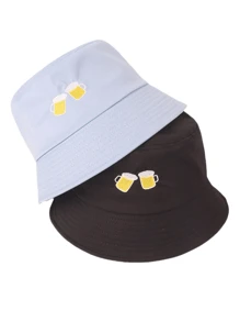 2pcs/Set Beer Embroidered Combination Adjustable Casual Fisherman Hats, Versatile For Outdoor, Sports, Cycling, Sightseeing, Travel, Street, Party