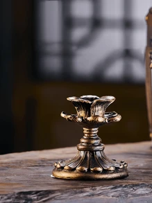 1PC French Classical Aromatherapy Candle Retro Resin Imitation Copper Candlestick Base - Suitable For Living Room, Bedroom, Desktop, Dining Table, Office, TV Cabinet, Shelf, Best Gift For Housewarming