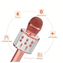Microphone Audio Integrated Microphone Home Singing K Wireless Bluetooth Can Be Inserted Tf,Usb Card Play Music Outdoor Party Family Gathering,Microphone,Mic,Wireless Microphone