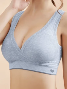 1 pièce Soutien-gorge de maternité en dentelle bleue avec ornements croisés, sans couture, soutien-gorge d'allaitement