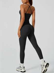 NcmRyu 1 Set Nahtloses, elastisches, gepolstertes Damen Sport-BH mit Kreuzriemen und Leggings Aktivbekleidungs-Set