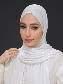 1 Piece Women's Hot Diamond Plain Jersey Hijab Shawl Soft Headscarf Arabic Casual Long Scarf Conservative Solid Color Headscarf Suitable For Daily Use For Dress - A - View 3