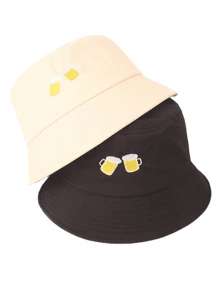 2pcs/Set Beer Embroidered Combination Adjustable Casual Fisherman Hats, Versatile For Outdoor, Sports, Cycling, Sightseeing, Travel, Street, Party