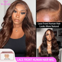 WALSDI Chocolate Brown 4x4 5x5 13x4 13x6 Glueless Blended Wig Ready To Go For Wig Beginner Pre Cut Lace 13x6 Body Wave HD Lace Front Wigs Human Blended Hair Pre Plucked Transparent 13x4 Lace Frontal Wigs Cheap Wholesale Blended Human Blended Hair With Fiber 200% Density Wigs Human Blended Hair Pre Plucked With Baby Hair For Women 26 Inch Prom Use 10-14 Bob Wig - Brown - View 2
