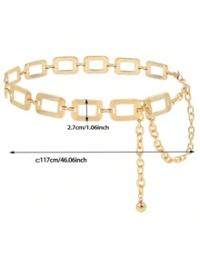 Street 1pcAdjustable Metal Square Waist Chain Belt Body Chain Suitable For Ladies And Girls Dress Dress Jeans Pants Belt Fashion Accessories Halloween Summer, School Fall, Autumn, Halloween - Gold - View 7