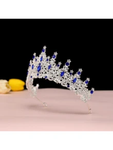 1 件时尚精致金属皇冠头带，适合女性婚礼派对皇家头饰 - 寶藍色 - 查看 2