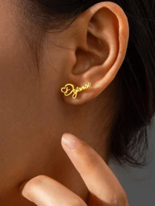 1 peça de colar, pulseira e conjunto de brincos com letras vazadas personalizados faça você mesmo, presente de aniversário, pulseira com pingentes ajustáveis, conjunto de brincos para menino e menina, presente de aniversário de batismo, aço inoxidável, conjunto de joias de aço inoxidável banhado a ouro 18k, incluindo caixa de presente requintada de alta qualidade, família, entes queridos, dia das mães, presentes de feriado - Ouro - Ver 5