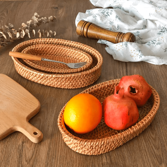 1 个 7.87/9.45/10.24 英寸手工椭圆形藤条水果篮，居家/客厅/餐桌零食储存，天然材料，可接触食物