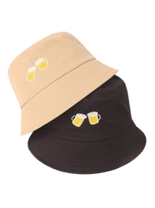 2pcs/Set Beer Embroidered Combination Adjustable Casual Fisherman Hats, Versatile For Outdoor, Sports, Cycling, Sightseeing, Travel, Street, Party