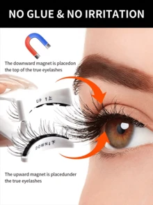 1 对加长翼状天然磁性睫毛，配便携式磁性睫毛盒和睫毛涂抹器套装。无需胶水，随时佩戴方便 - 非常适合日常补妆、通勤、派对、婚礼和旅行场合。 - 自然纖長款 - 查看 3