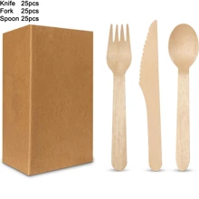 75/150/300pcs Disposable Wooden Cutlery Sets, 25/50/100pcs Spoons, Knives And Forks, 6-Inch Wooden Flatware, Sturdy Bamboo Utensils, Suitable For Weddings, Camping, Dining, Picnics, BBQ Parties And Multi-Person Use