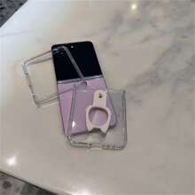 Funda de teléfono portátil y transparente con aro de gato compatible con Samsung Galaxy Z Flip 5, 6, Z Flip6, ZFlip5, Zflip6, Zflip5, Flip4, Flip3 - Carcasa trasera resistente a golpes, funda de teléfono con aro de gato compatible con